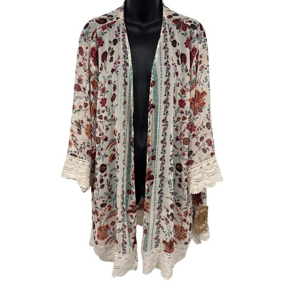 Mason & Belle Women Plus Size 3X Floral Open Front Kimono Cardigan Lace Trim New - Picture 1 of 10
